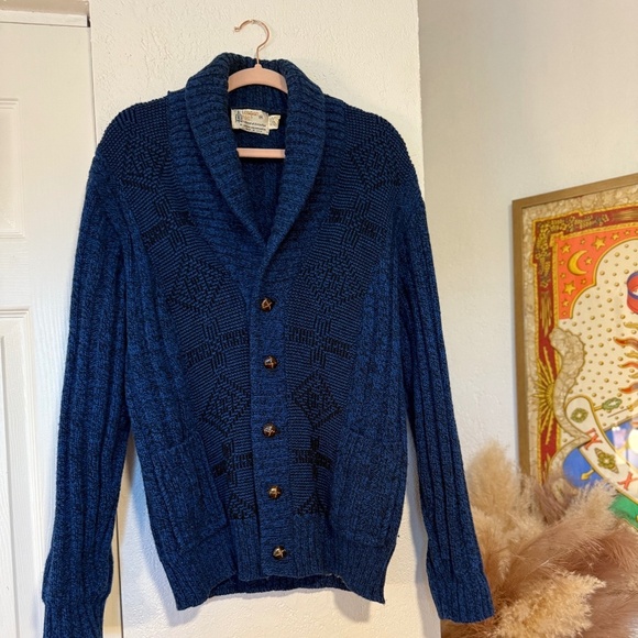 Vintage, London Fog wool mix, blue button down sweater, Mens medium - Picture 3 of 5